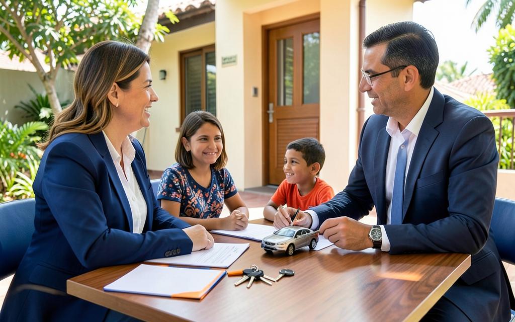 Família planejando consórcio com consultor