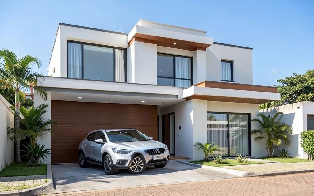 Casa moderna com carro na garagem