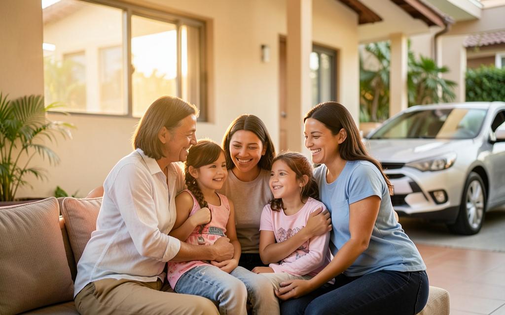 Família reunida em casa representando proteção e seguro